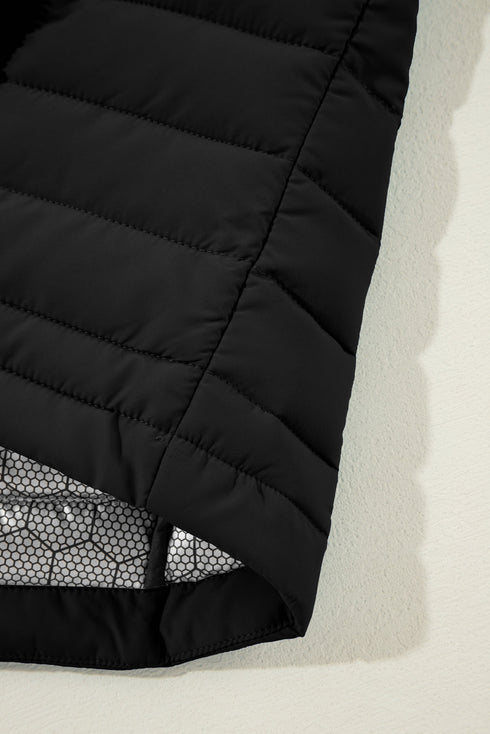 Plush Collared Quilted Zipped Puffer Vest